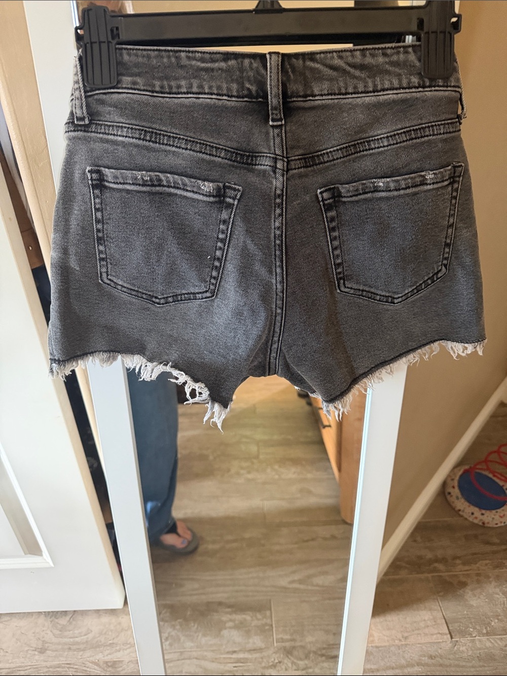 High-Rise Charcoal Frayed Hem Denim Shorts